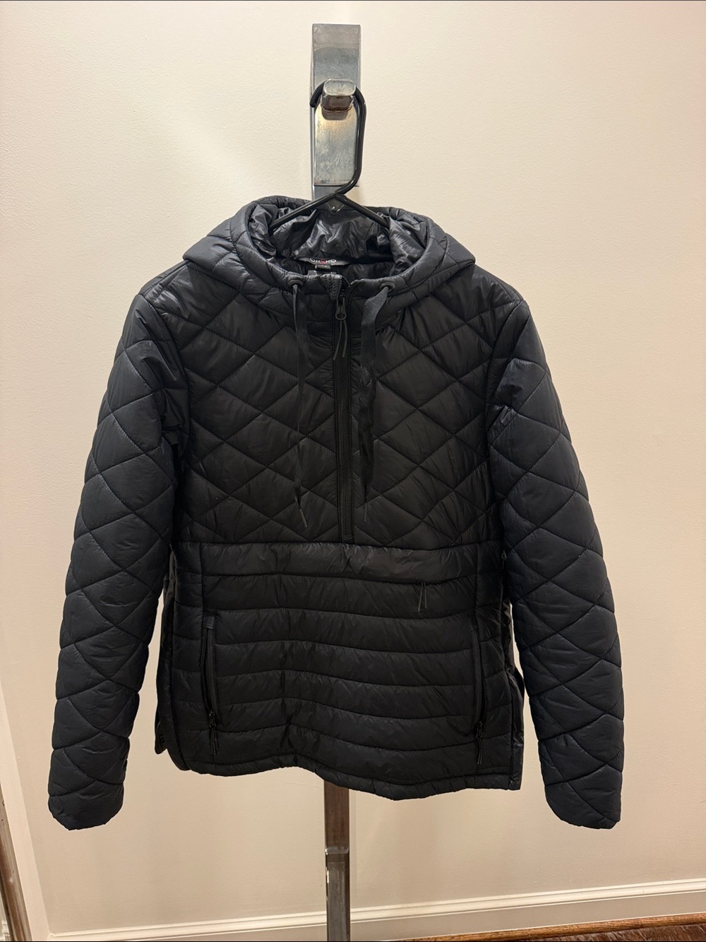 Black Quilted Hooded Pullover Puffer Jacket